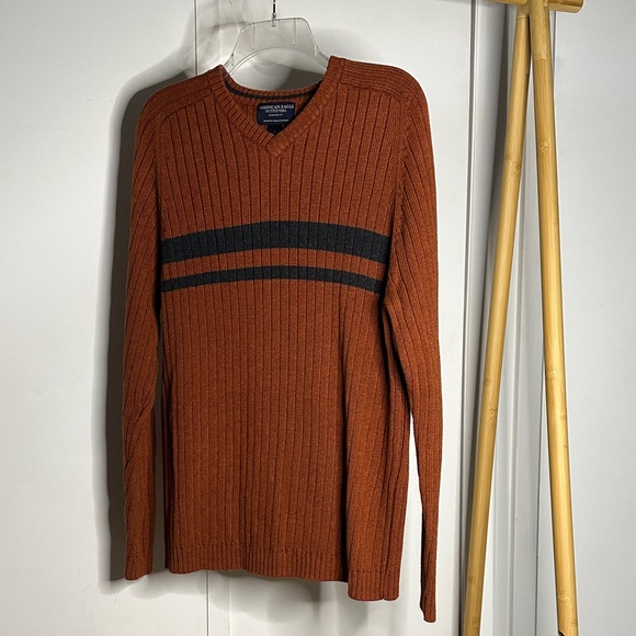 American Eagle Outfitters Other - American Eagle Outfitters Men's V-Neck Rust‎ Sweater with navy stripe